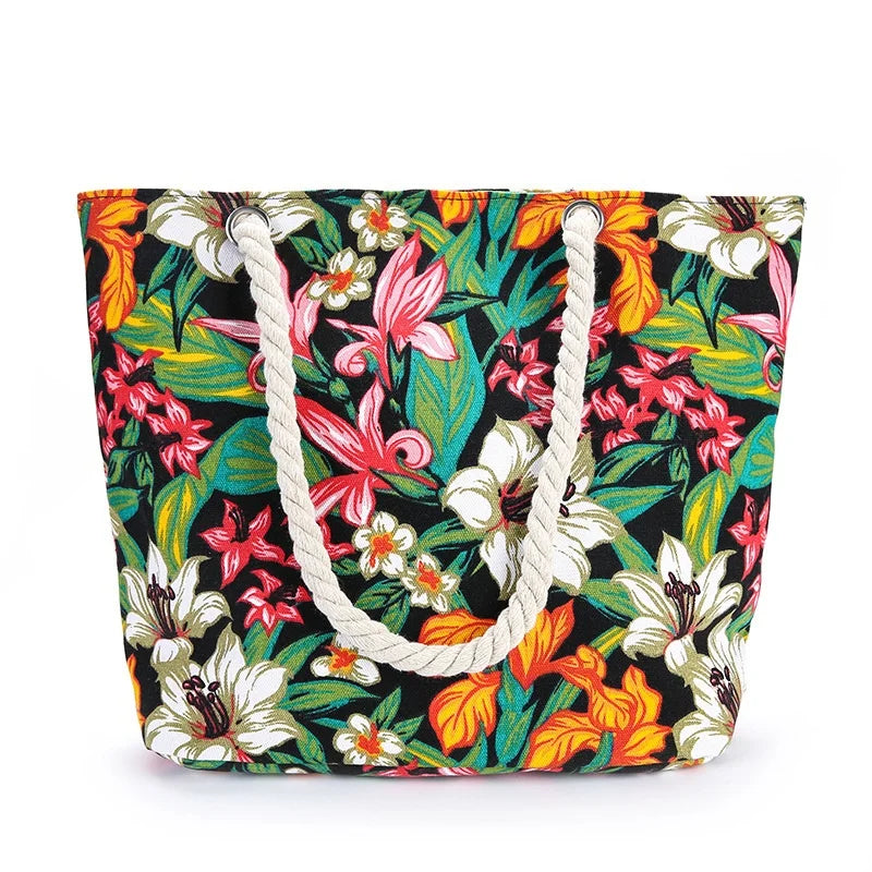 Wholesale Creative New Flower Printed Large Capacity Canvas Single Shoulder Beach Bag