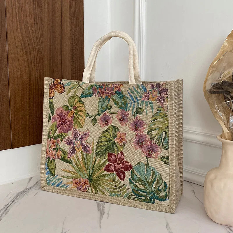 Fashion Women's Linen Handbag Reusable Travel Handle Gift Shopping Jute Tote Bag