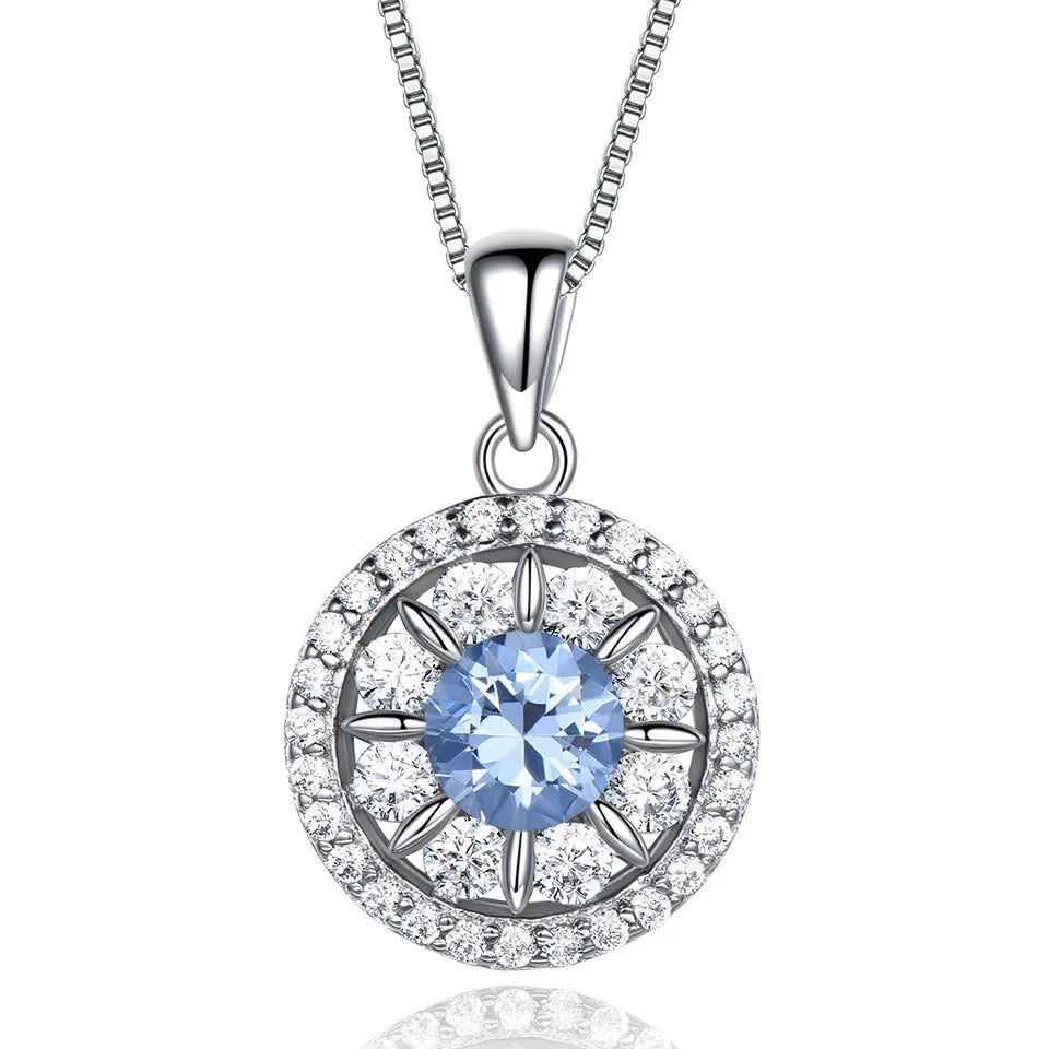 Eye Circle Necklace Thin Necklace Chain for Girl Gift Fine Jewelry 925 Sterling Silver Nano Sky Blue Women's Box Chain Topaz