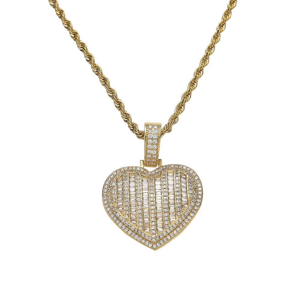 CN436 Bling Bling Brass CZ Heart Pendants Men and Women Hip Hop Necklace Fashion Jewelry