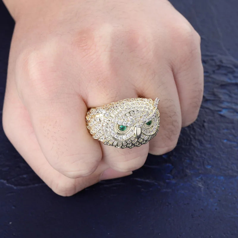 Hot Sale Unique Design Ins Wish Jewellery Rings Owl Shapoe Hip Hop Iced Out Rings for Men Ornament brass zircons Beaded Rings