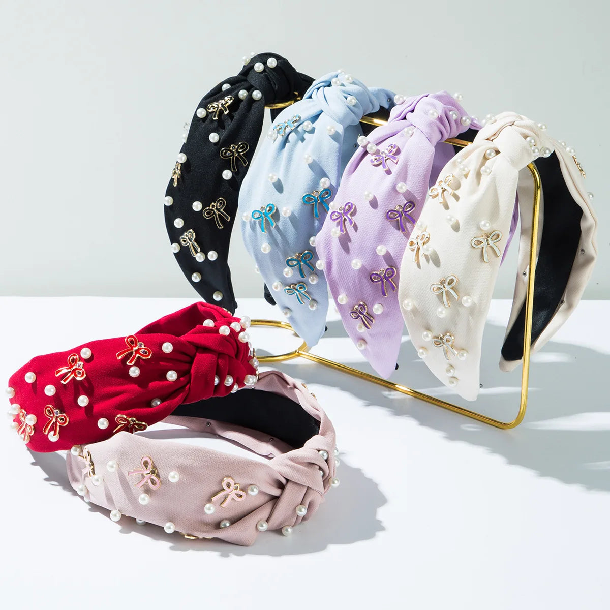 New in Pearl Hair Accessory Wholesales Pastel Color Bow Headband Fabric Bowknot Cute Headband