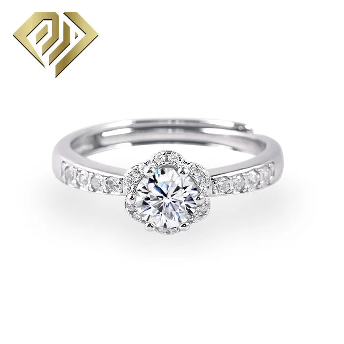 1 Ct Moissanite Flower Design Engagement Ring 925 Sterling Silver Adjustable Antique Multi Gemstone Rings