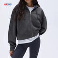 Custom Logo Women Blank Crop Top Hoodie Wholesale High Quality Causal Knitted Cotton Pullover Cropped Zip up Hoodie