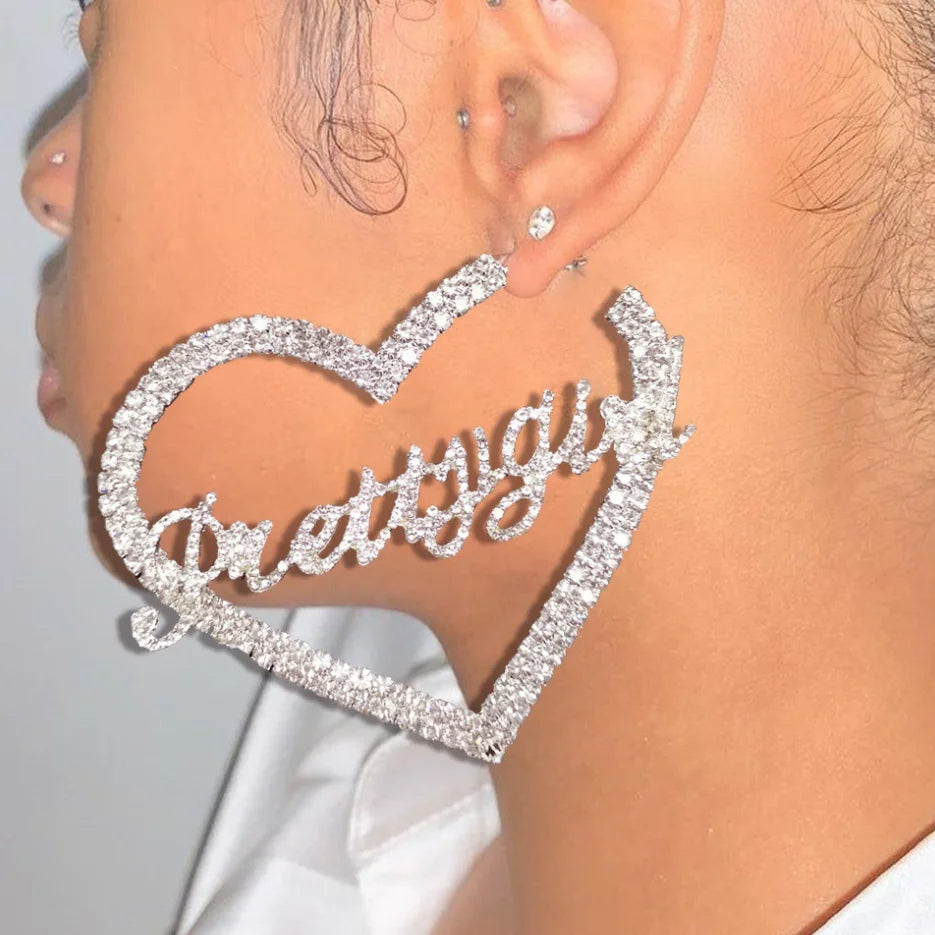 Fashion Personality Hollow Heart Letter Earrings Pretty Girl Rhinestone Heart Earrings for Women New Earrings
