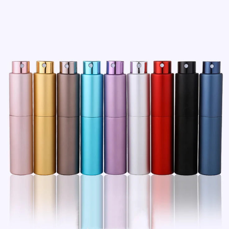 Luxury Blue Black Red pink Purple Cylinder Empty Aluminum Perfume Bottle Twist up 10ml Fine Mist Perfume Aluminum Spray Bottle
