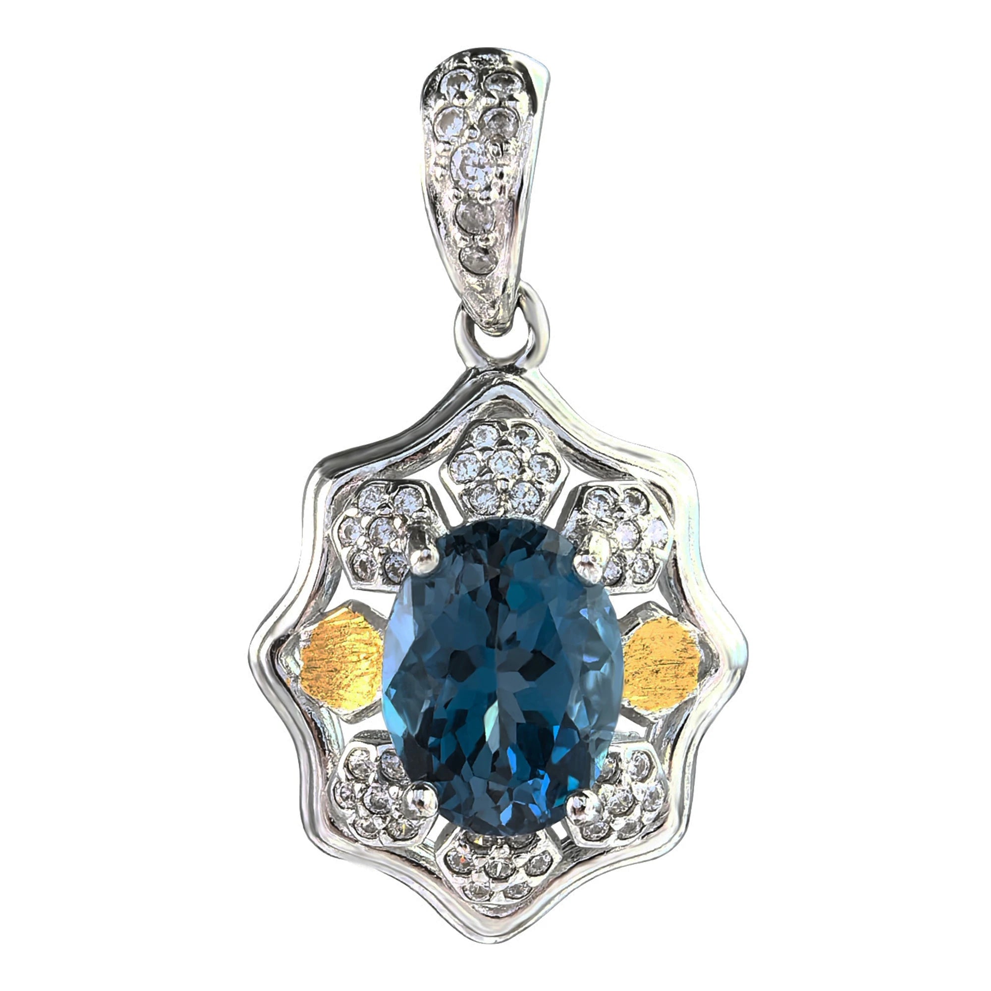 Gorgeous 925 Silver Natural London Blue Topaz Pendant Rhodium Gold Plated Anniversary Gift for Women Featuring a Chic Charm