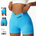 High Quality Custom Logo Quick Dry V Cut Waist Scrunch Butt Compression Seamless Women Sport Gym Workout Yoga Shorts Para Mujer