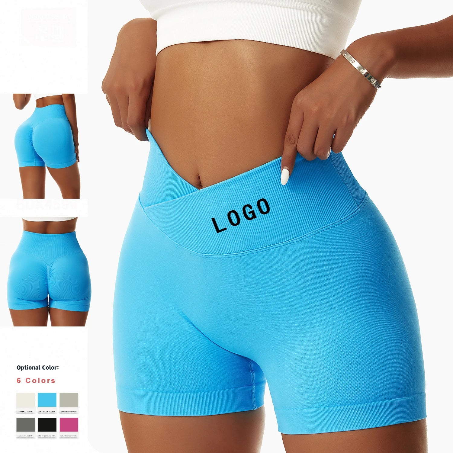 High Quality Custom Logo Quick Dry V Cut Waist Scrunch Butt Compression Seamless Women Sport Gym Workout Yoga Shorts Para Mujer