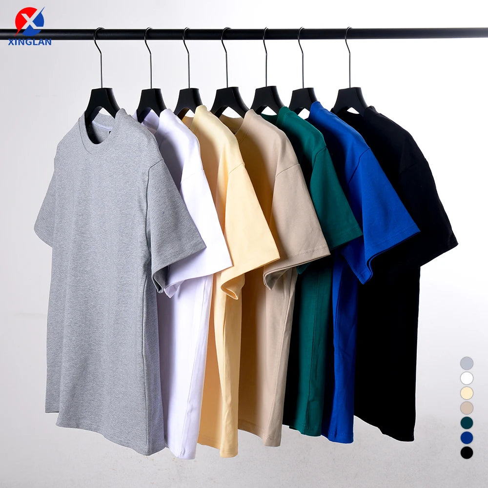 Xinglan 350g Men's Oversized T-Shirt Dropped Shoulder Skinny Neckline Custom Quality Streetwear Casual Style Mock Neck t Shirt