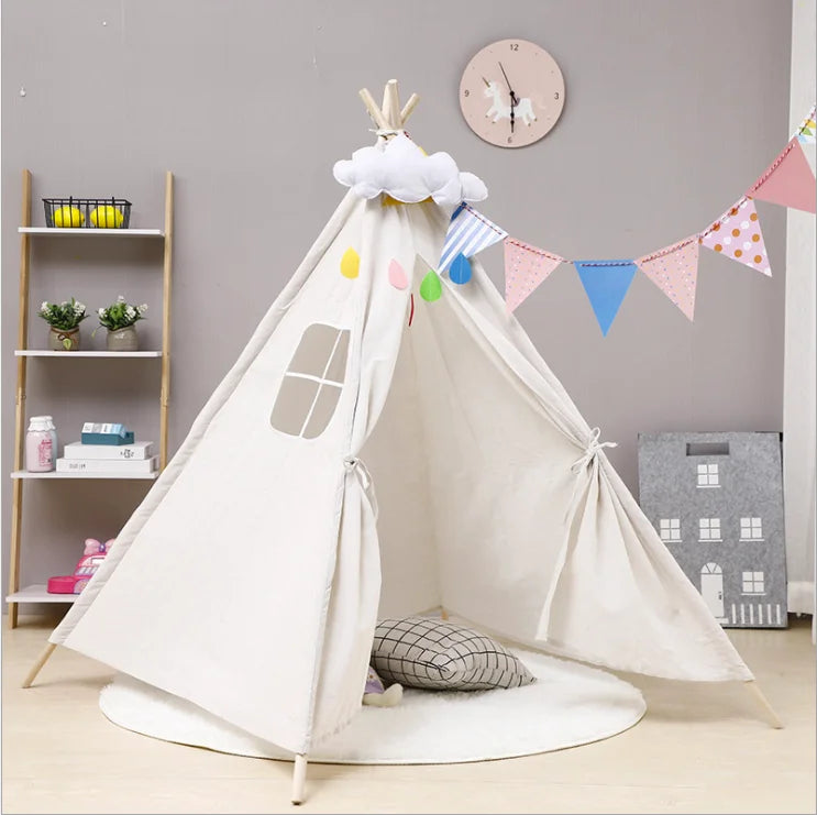 2025 Hot Sale Foldable Cotton Canvas Playhouse Tent Kids 4-Season Play Teepee Tent for Camping