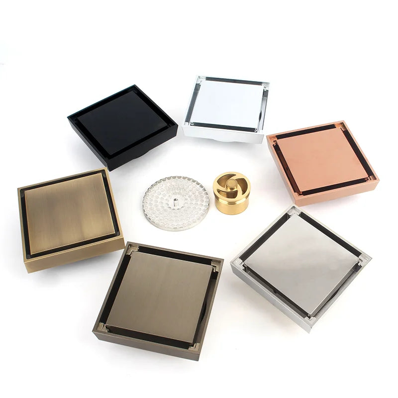 OEM Factory Brass Tile Insert Floor Drain PVD Plated Colour Bathroom Shower Drain Invisible Floor Drain with Anti Odor Drainer