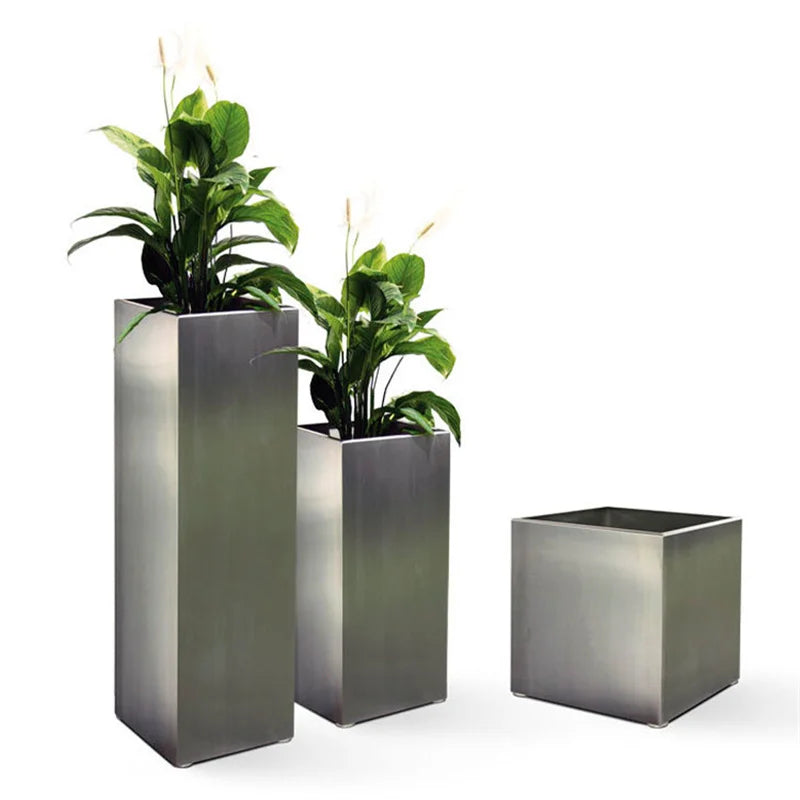 Outdoor Patio Big Modern Stainless Steel Flower Pots Garden Park Metal Planter Container Outside Street Decorative Plant Box