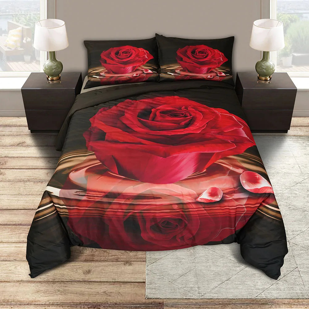 Rose Design Bedding Set Digital 3D Print Bed Sheet Pure Polyester Queen Size 3Pcs Duvet Cover Set Bright Color Bedsheet