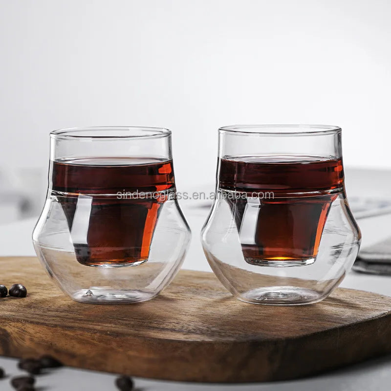 120ml Insulated Clear Coffee Glass Cup Handmade Double Wall Espresso Glass Cup