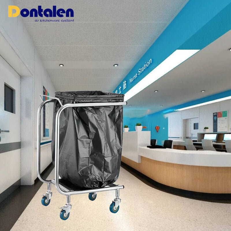 Dontalen Luxury Silver Stainless Steel Hotel Trolley Multi-Purpose Eco-friendly Restaurant Kitchen Use Refuse-sack Cart
