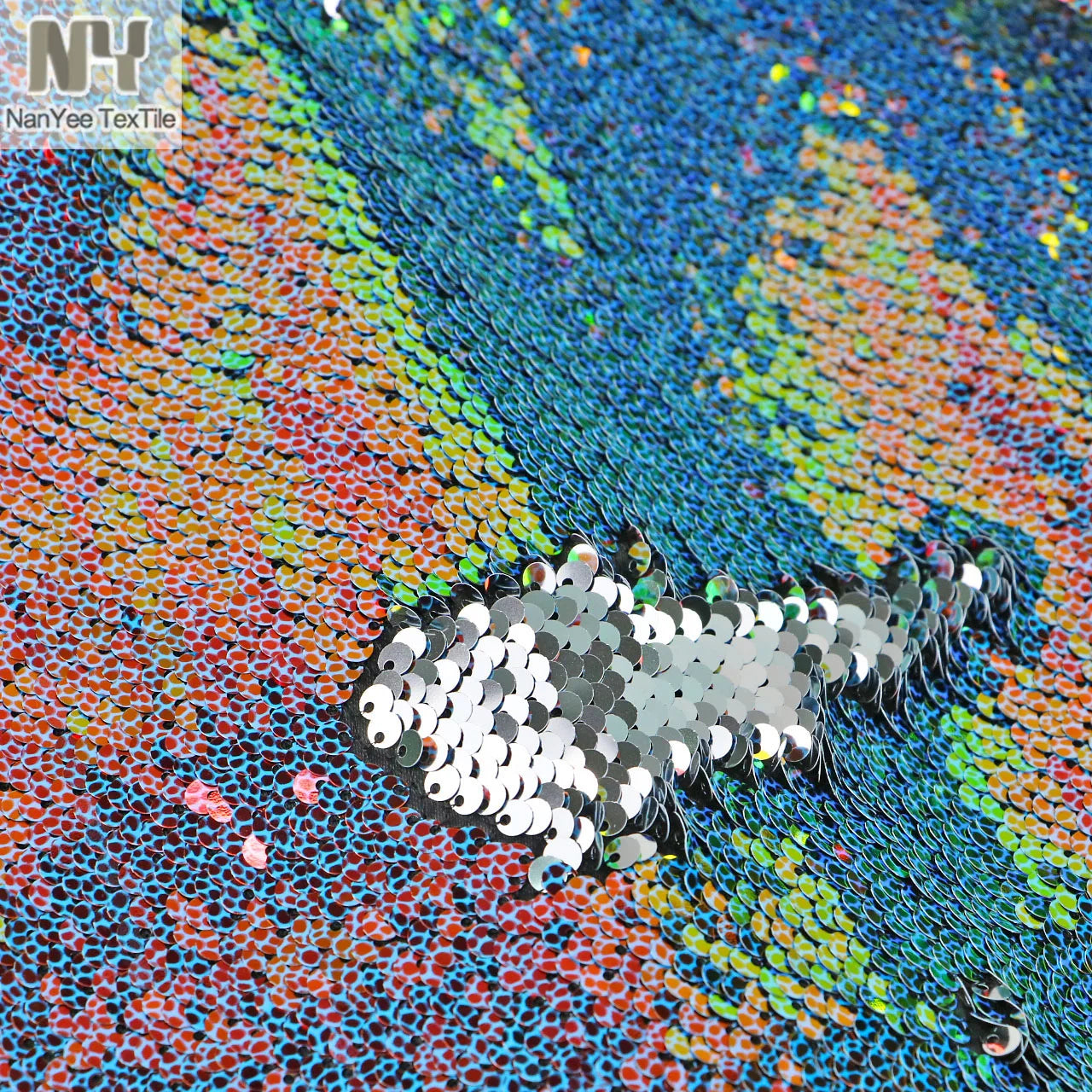 Wholesale 5MM Mermaid Scale Copper Iridescent Dots Stone Prints Sequin Fabric