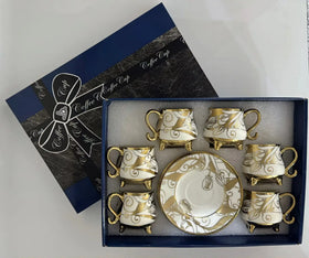 QIAN HU Ethiopian Stone Style Porcelain Ceramic Coffee Tea Cups Saucers Set Traditional Art Vintage Eco-Friendly Business Gifts