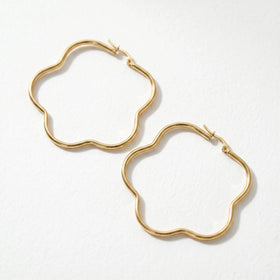 QIAOREN 12317 Waterproof Tarnish Free Squiggle Hoop Earrings Gold Stainless Steel Organic Sinuous Ripple Latchback Hoops US EU