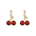 Trendy Red Cherry Drop Earrings with Gold Plating Cute Design Copper Alloy Zircon & Pearl Butterfly & Flower Shape for women