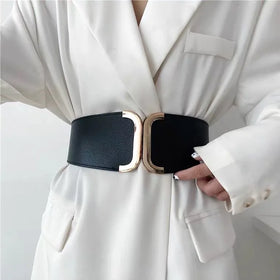 New Trendy Elastic Strength Belts With Big Clasp Belt Buckle Fashion Wide Stretchy Vintage Cinch Waistband Women