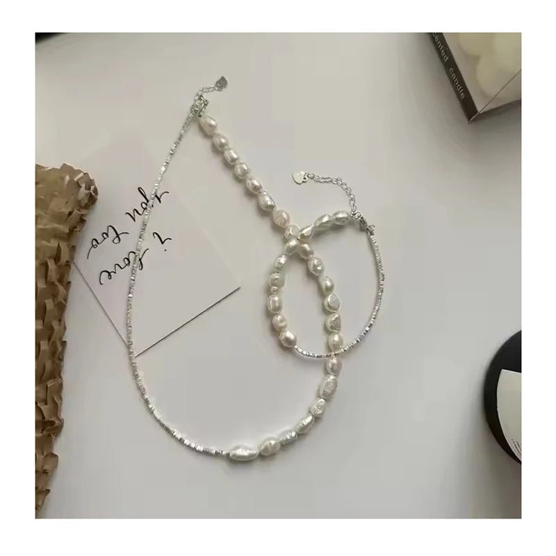 100% Real 925 Sterling Silver Handmade Broken Silver Beads Freshwater Pearl Beaded Bracelets Necklaces Women Fine Jewelry