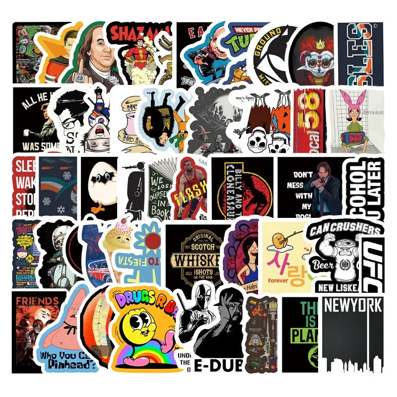 50Pcs Eco-Friendly Funny Spoof Humor Letter Character Washi Label PVC Sticker for Bottle Fridge Wall Car Bike Graffiti MegaBDM