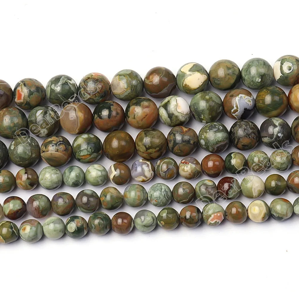 Wholesale Natural Round Real Rainforest Jasper Beads Rhyolite Loose Bead DIY Bracelets Making 8mm 10mm