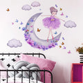 Girl Moon Clouds Purple butterfly Wall Stickers Princess Bedroom Living Room Decoration Wallpaper PVC Stickers