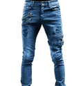 New Men's Slim Fit Classic Blue Biker Jeans for Moto Casual Big Size Denim Cargo Pants Fashion Ripped Jeans for Man