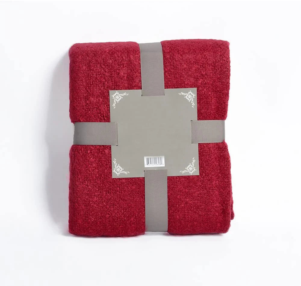 Red Acrylic Solid Woven 100% Polyester Decorative Autumn/Winter Jacquard Blanket Tassels Portable Lightweight for Living Room