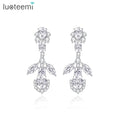 LUOTEEMI Lady Earing Woman Fashion Cubic Zirconia Luxury Flower Luxury Bridal Dangle Diamond Drop Earrings