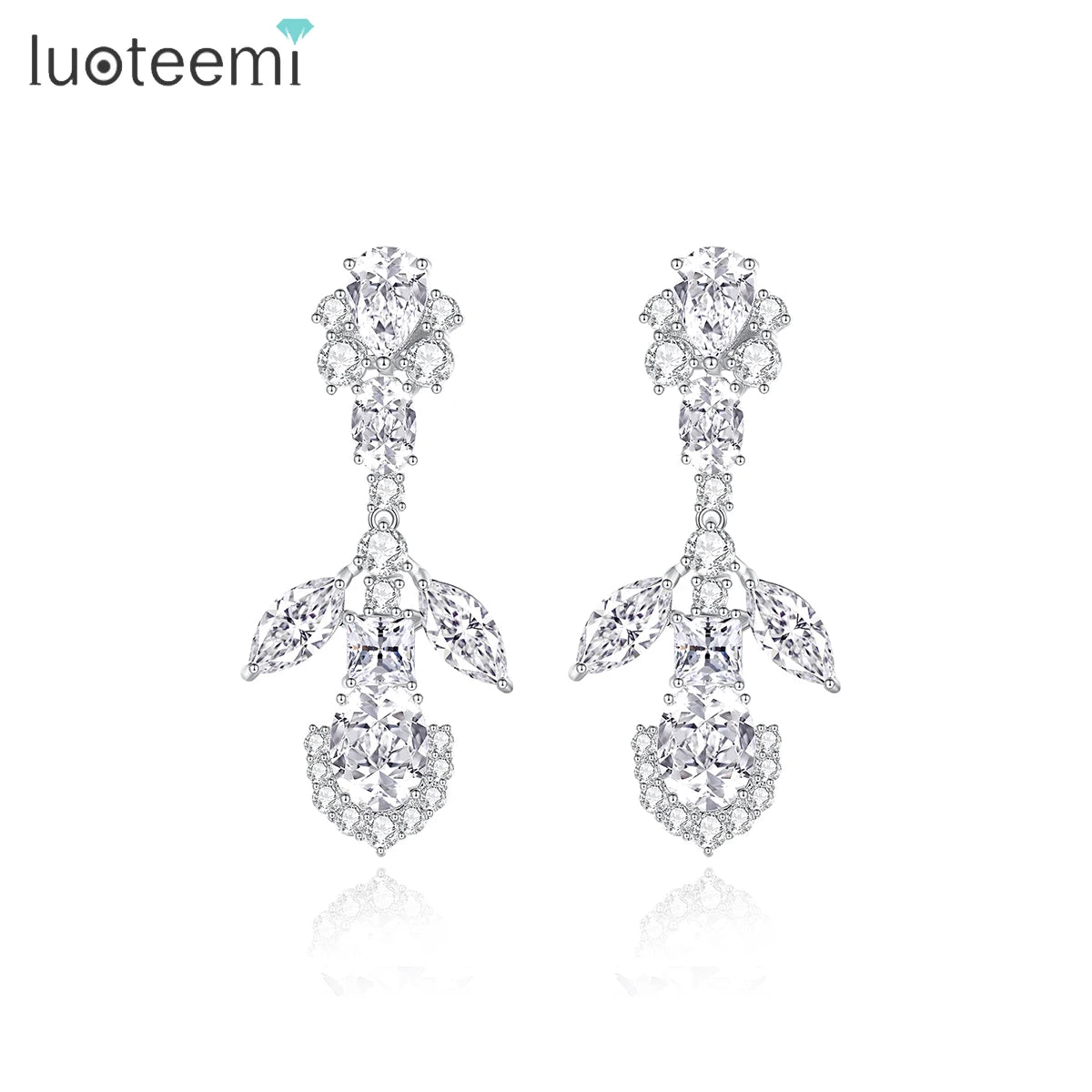 LUOTEEMI Lady Earing Woman Fashion Cubic Zirconia Luxury Flower Luxury Bridal Dangle Diamond Drop Earrings