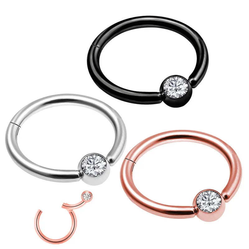Gaby Hot Segment  316L Stainless Steel  Popular Nose Ring Crystal Stone Cartilage Earrings Septum Clicker Body Piercing Jewelry