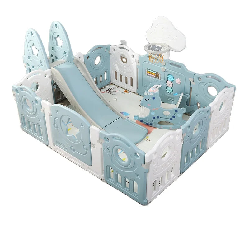 Playards Space Sky Blue Baby Fence Kids Foldable Plastic Indoor Game Playpens