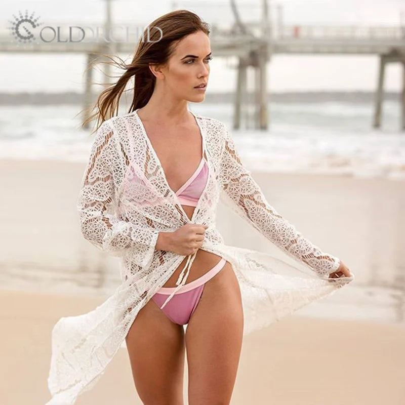 Hot Selling Sexy Embroidery Lace Crochet Bikini Cover up Swimwear Beach Cover Ups for Women