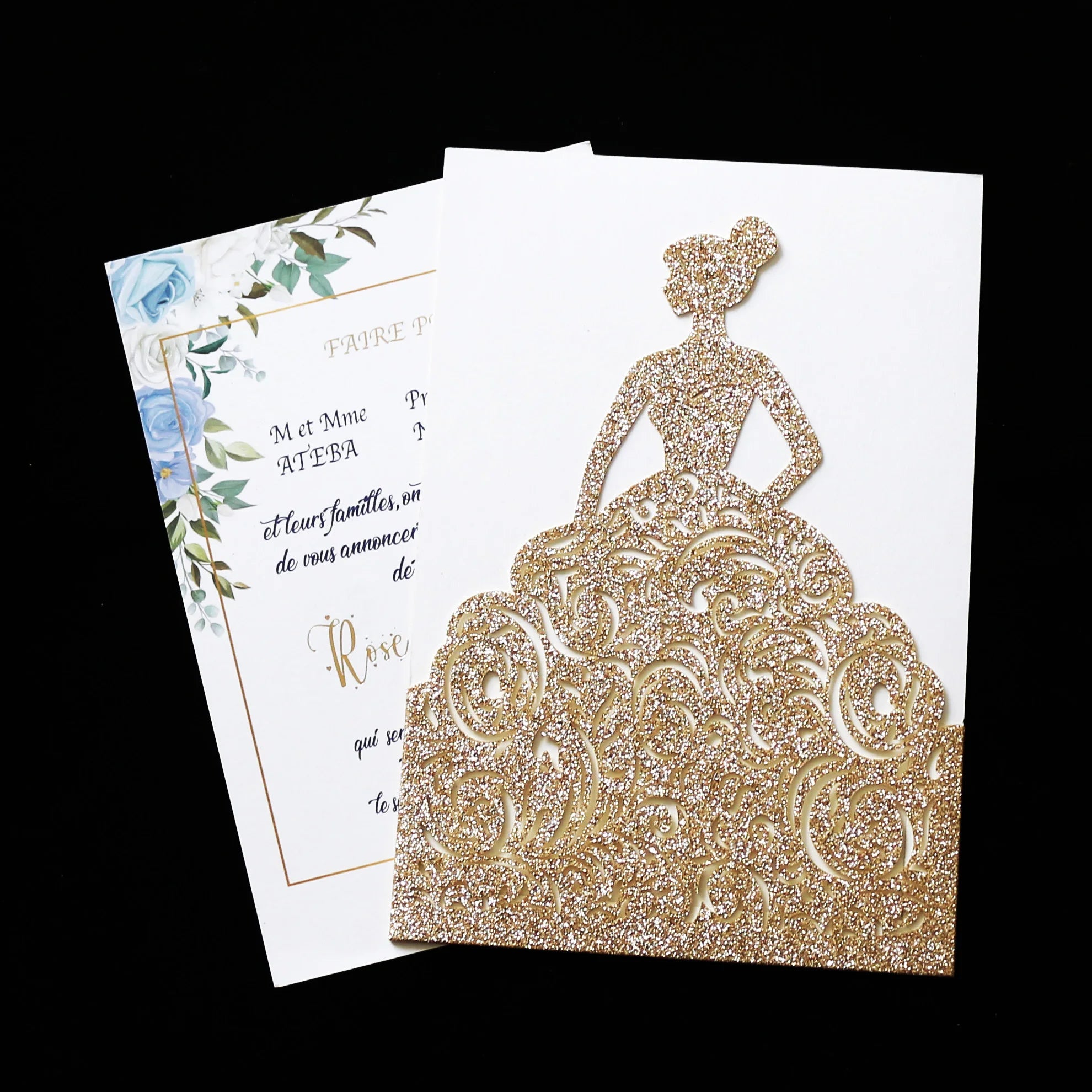 Chagmpagne Gold Power Princess Personalized Print Wedding Invitation Card With Envelope DIY Quinceanera Invites