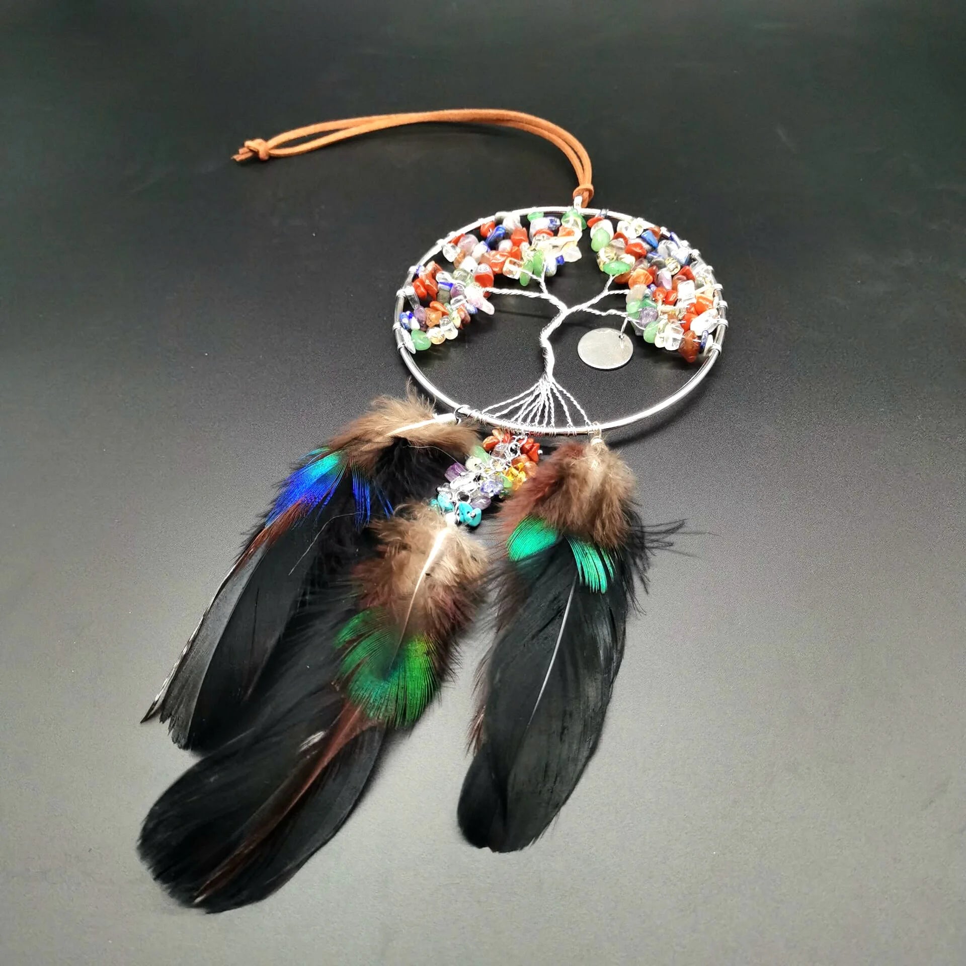 Hongzhuo Creative 7 Chakra Grave Stones Dream Catcher Home Ornaments Black Feather Design