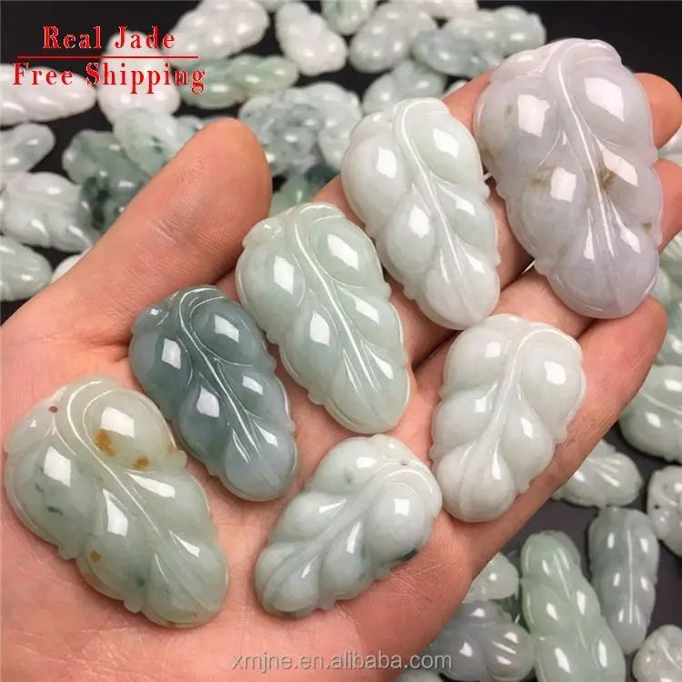 Certified Jadeite Type a Burmese Jadeite  Floating Flower Waxy Tree Leaf Jade Pendant Pendant Jade Handicraft Factory Wholesale