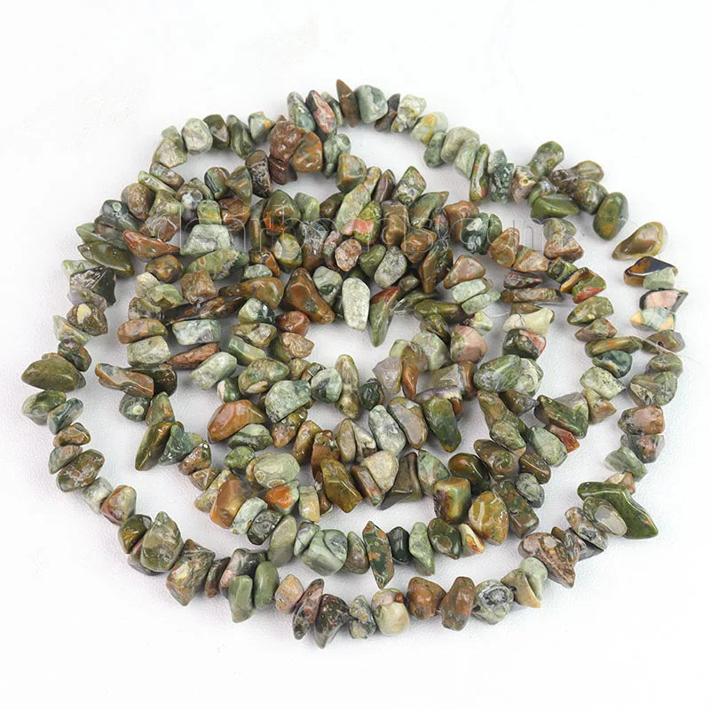 Wholesale Natural Rhyolite Chip Stone Beads Rainforest jasper Gemstone Chips Beads for Woman Bracelets Making 5 - 8mm