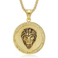 Hip Hop Vintage Mens Stainless Steel 18K Real Gold Plating Lion Pendant Necklace