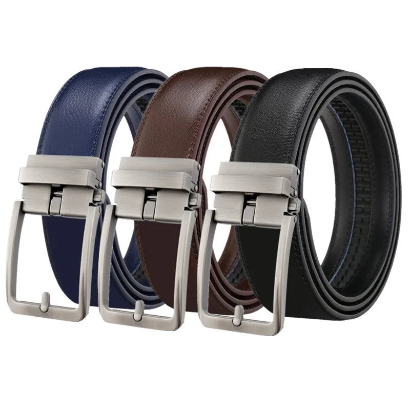 Men's Automatic Buckle Belt Genuine Leather Belts for Men Ratchet Waistband OEM LQbelt Factory Custom LOGO