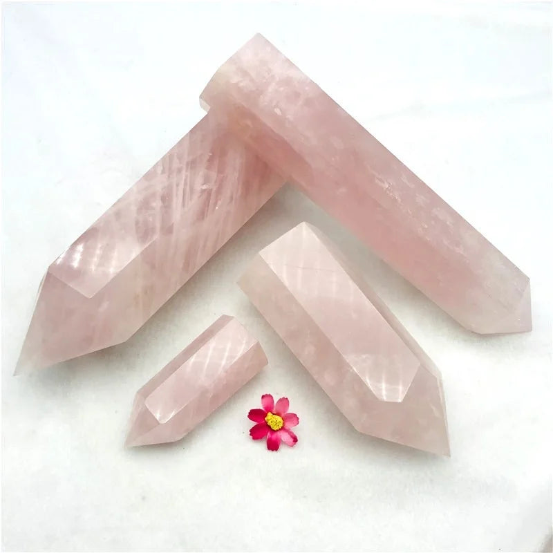 Factory Price Hot Selling Natural Pink Gemstone Healing Rose Quartz Crystal Point Wand Tower For Gift Decoration