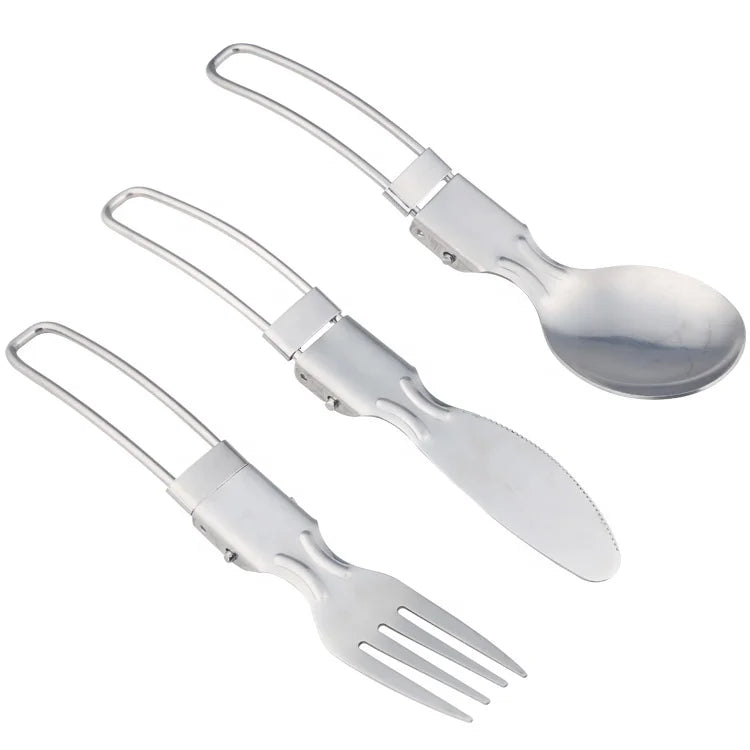 In Stock Hot Selling Portable Stainless Steel Cutlery Camping Flatware Sets Metal Folding Cutlery