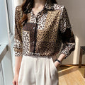 New Leopard Print Splicing Westernized Long Sleeve Shirt Women's High Quality Casual Blouse Top Fashion
