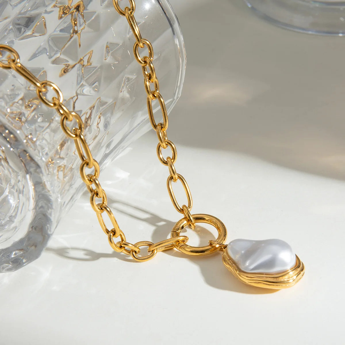 Wholesale Fashion Pearl Necklace Set Trendy Stainless Steel Link Chain with Star Shape Gold Jewellery