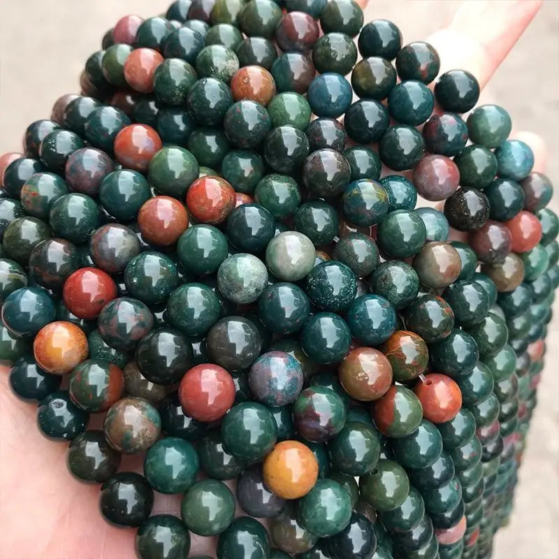Natural Green Blood Gem Round Loose Stone Round Loose Spacer Beads for Jewelry Making DIY Bracelet Necklace