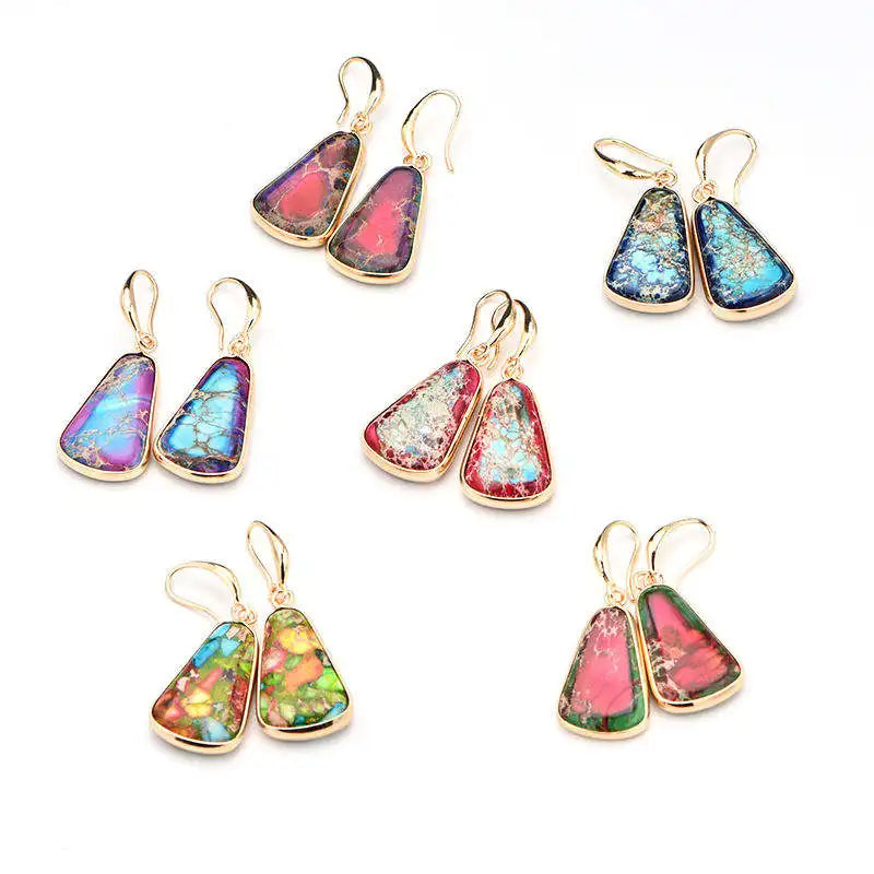 Beautifully Designed Bohemian Earrings Rainbow Colored Gemstone Pendant Earrings