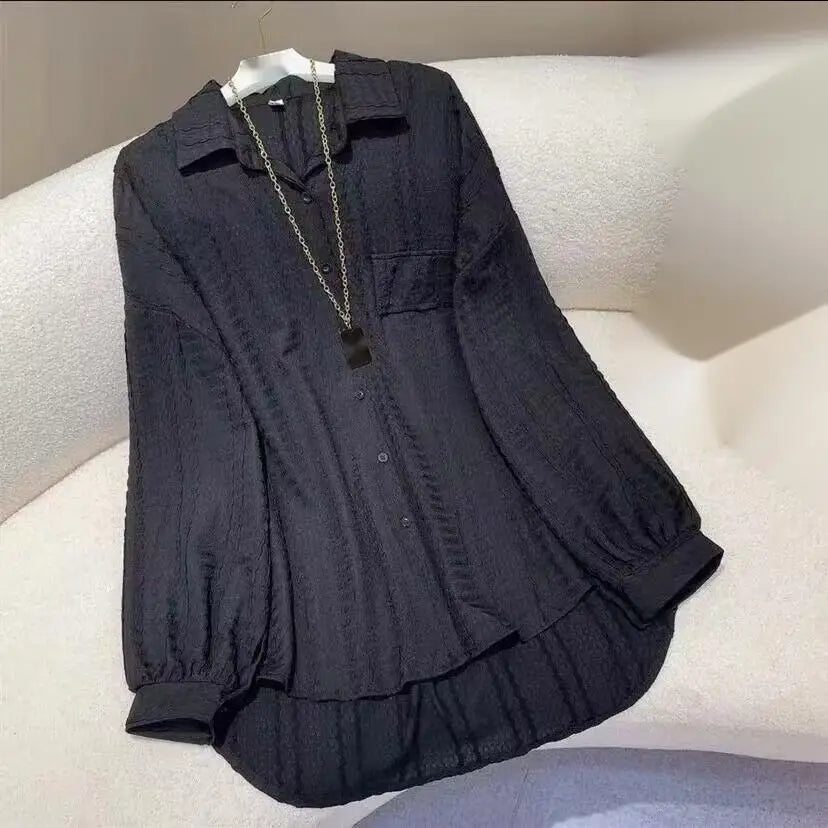 Spring/Summer Loose Polo Collar Over Long Sleeved Shirt Design Sense Niche Layered Top