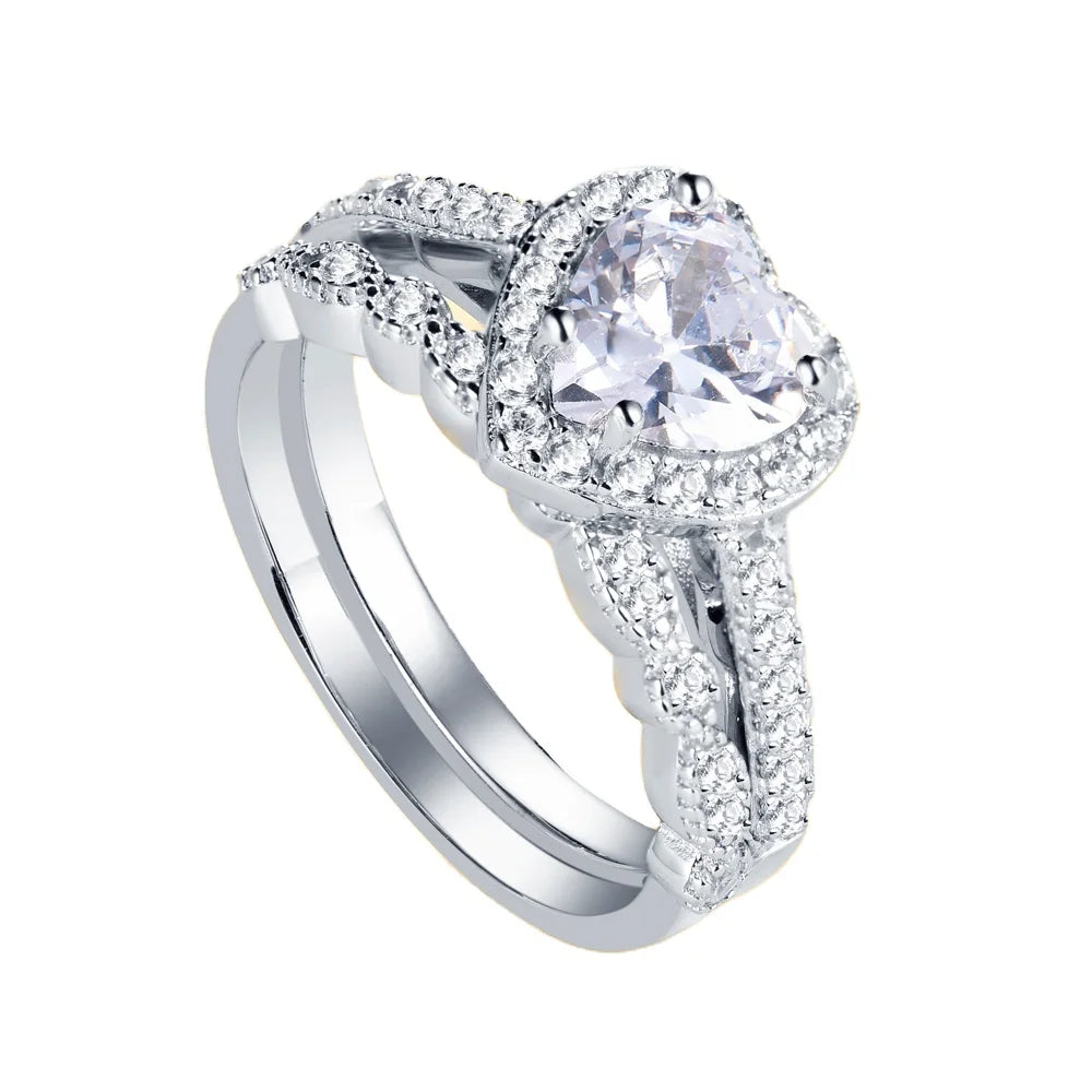 Jewelry Ring Elegant Temperament 925 Silver Heart Shape Cubic Zircon Fashion Women Wedding Ring